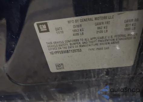 2011 Chevrolet Cruze 1Lt z USA, uszkodzony, nr VIN 1G1PF5S96B7128753